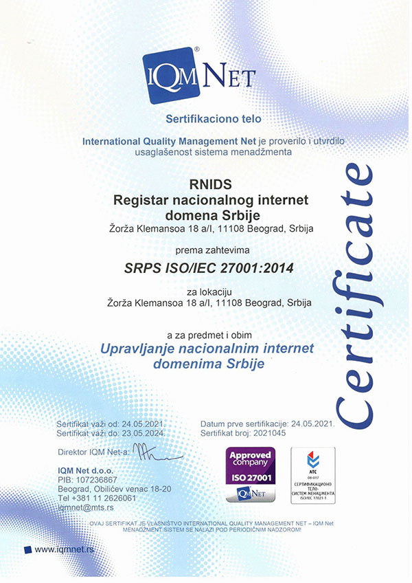 Sertifikat ISO 27001-2014